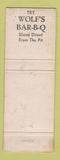 Matchbook Cover - Wolf's BBQ Restaurant Evansville IN WORN