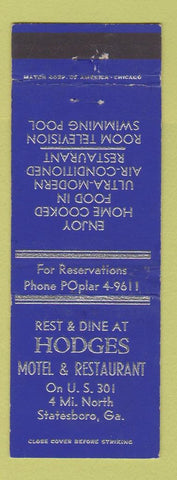 Matchbook Cover - Hodges Motel Restuarant Statesboro GA