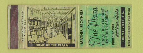 Matchbook Cover - The Plaza Restaurant Thomasville GA