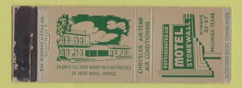 Matchbook Cover - Motel Stonewall Ballinger TX WEAR