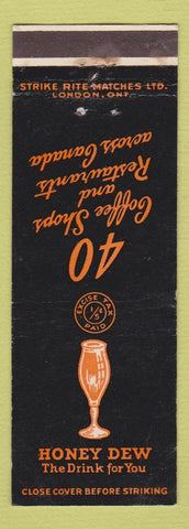 Matchbook Cover - Honey Dew Drink orange Canada WEAR