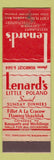 Matchbook Cover - Lenard's Restaurant Chicago IL WEAR