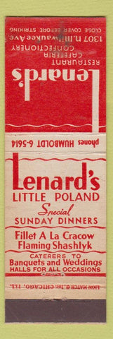 Matchbook Cover - Lenard's Restaurant Chicago IL WEAR