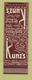 Matchbook Cover - Kunz's Restaurant Louisville KY