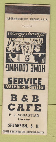 Matchbook Cover - B&B Cafe Spearfish SD