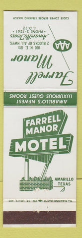 Matchbook Cover - Farrell Manor Motel Amarillo TX