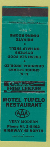 Matchbook Cover - Motel Tupelo Restaurant  Teal Fried Chicken