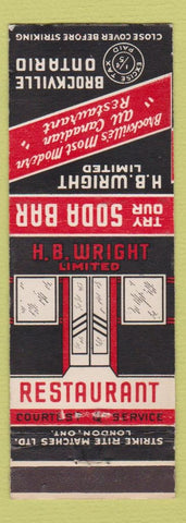 Matchbook Cover - HB Wright Restaurant Brockville ON