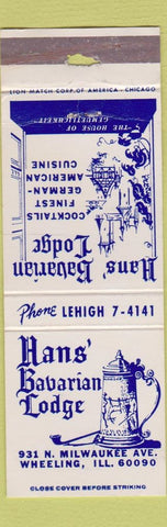 Matchbook Cover - Hans' Bavarian Lodge Wheeling IL WEAR