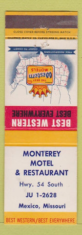 Matchbook Cover - Monterey Motel Restaurant Mexico MO