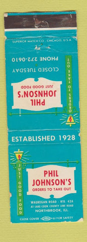 Matchbook Cover - Phil Johnson's Restaurant Northborok IL WEAR