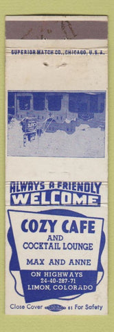 Matchbook Cover - Cozy Cafe Limon Colorado