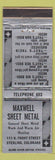 Matchbook Cover - Maxwell Sheet Metal Sterling Colorado low phone #