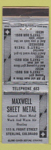 Matchbook Cover - Maxwell Sheet Metal Sterling Colorado low phone #