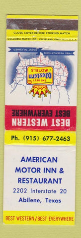 Matchbook Cover - American Motor Inn Restaurant Abilene TX