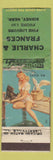Matchbook Cover - Charlie and Frances Liquor low phone Sidney NE pinup POOR