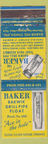 Matchbook Cover - Baker Bakwik Drillpipe Float Houston TX WEAR