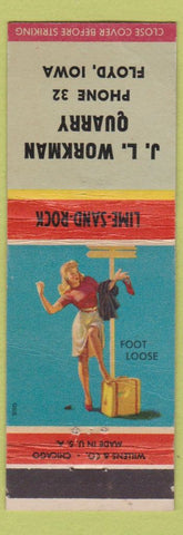 Matchbook Cover - JL Workman Quarry low phone Floyd IA pinup CREASE