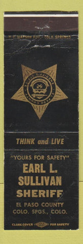 Matchbook Cover - Earl Sullivan Sheriff Colorado Springs El Paso County WEAR