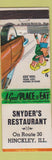Matchbook Cover - Snyder's Restuarant Hinckley IL