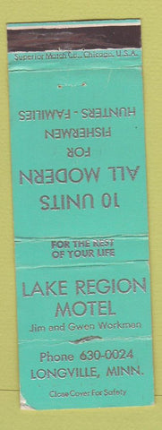 Matchbook Cover - Lake Geion Motel Longville MN WORN