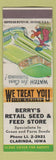 Matchbook Cover - Berry's Seed Feed Clarinda IA
