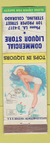 Matchbook Cover - Commercial Liquor Sterling Colorado pinup WORN