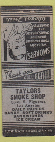 Matchbook Cover - Taylors Smoke Shop Los Angeles CA WEAR BOBTAIL