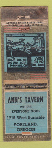 Matchbook Cover - Ann's Tavern Portland OR ADVANCE POOR