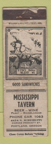 Matchbook Cover - Mississippi Tavern Portland OR POOR