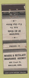 Matchbook Cover - Woods and Retslaff Insurance Dallas OR low phone WORN
