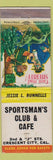 Matchbook Cover - Sportsman's Club Cafe Crescent City CA hillbilly WORN