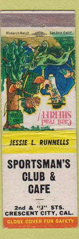 Matchbook Cover - Sportsman's Club Cafe Crescent City CA hillbilly WORN