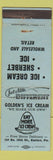 Matchbook Cover - Golden's Ice Cream Easton PA