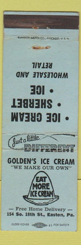 Matchbook Cover - Golden's Ice Cream Easton PA