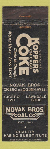 Matchbook Cover - Koppers Coke Coal Chicago IL Novak Bros Cicero
