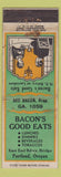Matchbook Cover - Bacon's Good Eats Portland OR