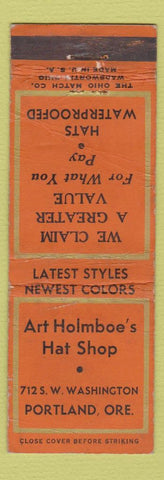Matchbook Cover - Art Holmboe's Hat Shop Portland OR WORN