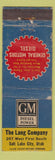 Matchbook Cover - General Motors GM Diesel Lang Salt Lake City UT WORN