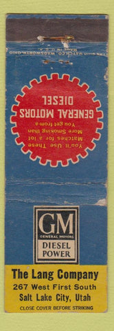 Matchbook Cover - General Motors GM Diesel Lang Salt Lake City UT WORN