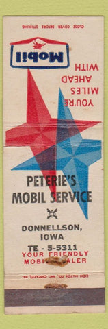 Matchbook Cover - Peterie's Mobil oil gas Donnellson IA WEAR