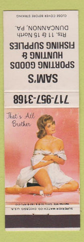 Matchbook Cover - Sam's Sporting Goods Duncannon PA pinup