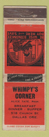 Matchbook Cover - Whimpy's Corner Dallas OR WEAR