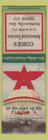 Matchbook Cover - Cusick's Flying A oil gas McMinnville OR low phone POOR