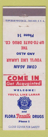 Matchbook Cover - American Legion Flora Rexall Drugs low phone Lamar Colorado