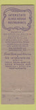 Matchbook Cover - Interstate Restaurant Glass House Chicago IL CHAIN