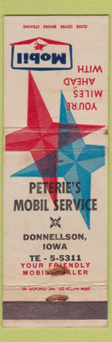 Matchbook Cover - Mobil oil gas Peterie's Donnellson IA WEAR
