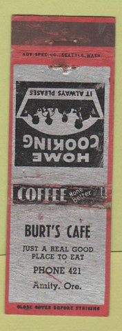 Matchbook Cover - Burt's Cafe Amity OR low phone WORN