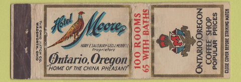 Matchbook Cover - Hotel Moor Ontario OR Pheasant WEAR