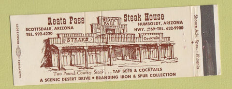 Matchbook Cover - Reata Pass Staek House Humboldt AZ Scottsdale